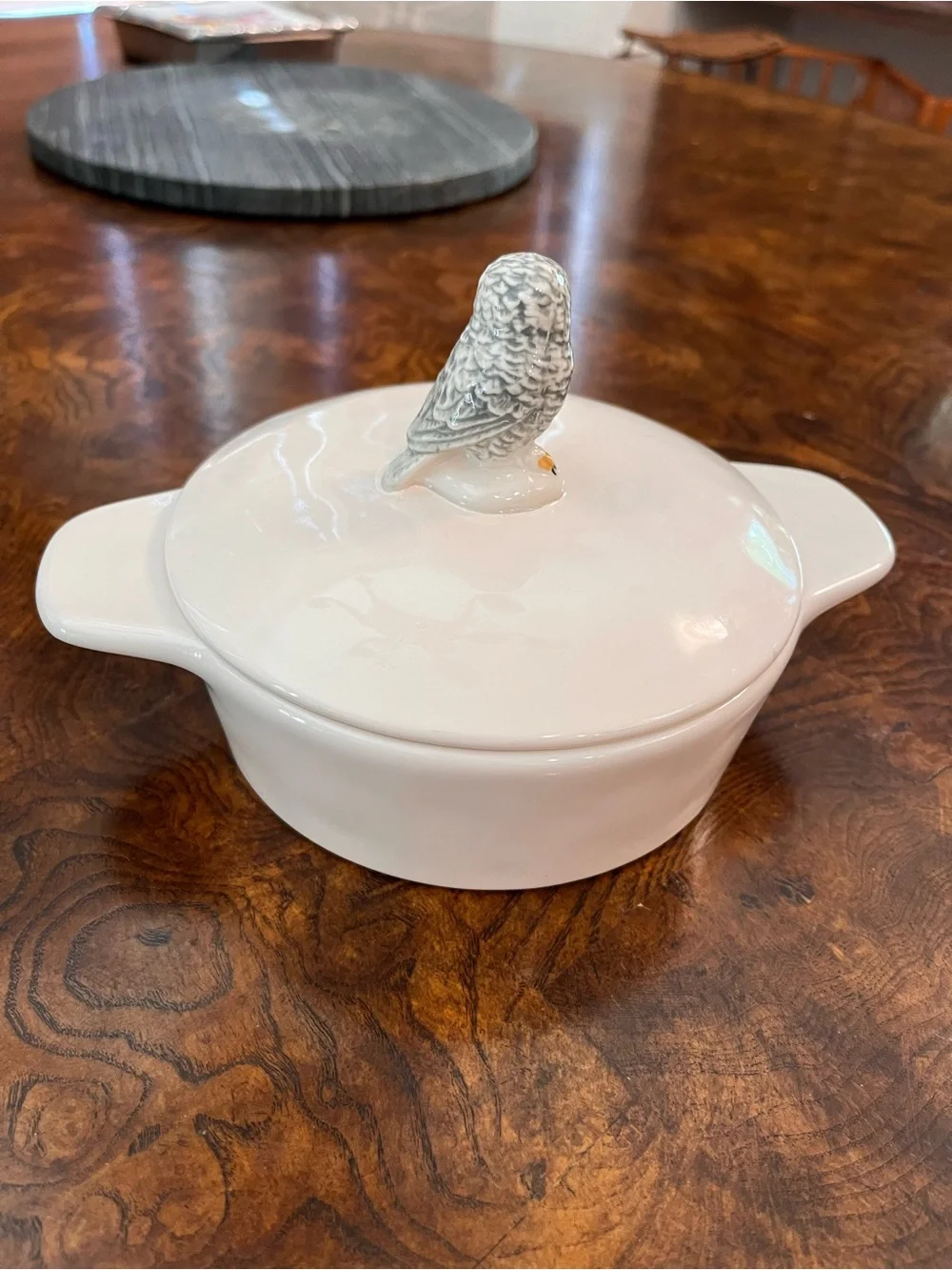 Collectable Rae Dunn/Harry Potter White Ceramic Covered Dish with Owl Knob